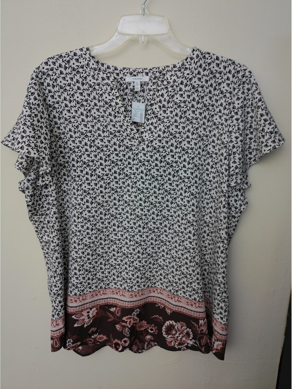 NWT Maurices Blouse Womens 0X Multicolor Floral Print Flutter Sleeve Top - Picture 2 of 6